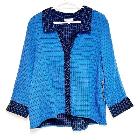 NWT Habitat 73737 Chopstick Button Cotton Pucker Window Pane Tunic Sz M/L - Picture 1 of 10